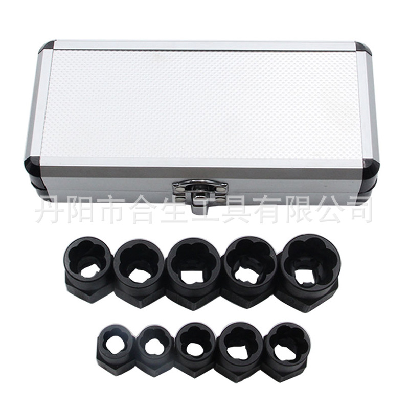 Transfronterizo al por mayor de 10 piezas de la tuerca para llevar tuerca daño Extractor de perno tuerca hexagonal conjunto de herramientas de eliminación