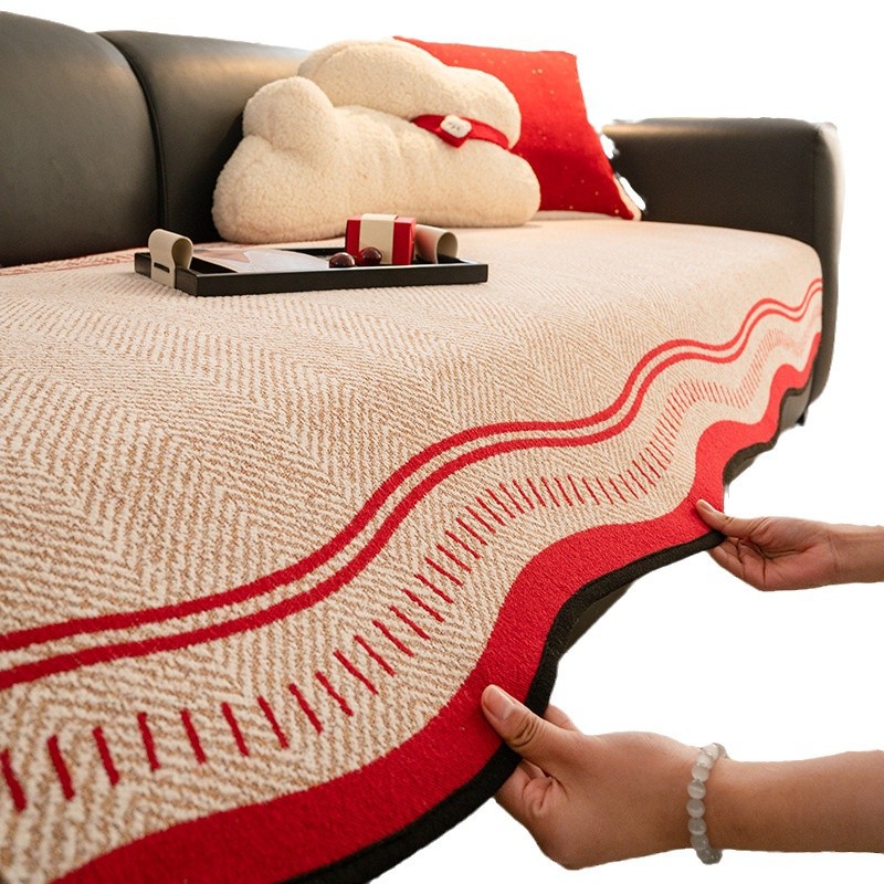 Sofá de piel de alta calidad otoño invierno peluche 2024 nuevo cuatro estaciones fijo universal antideslizante cojín recto tela de asiento