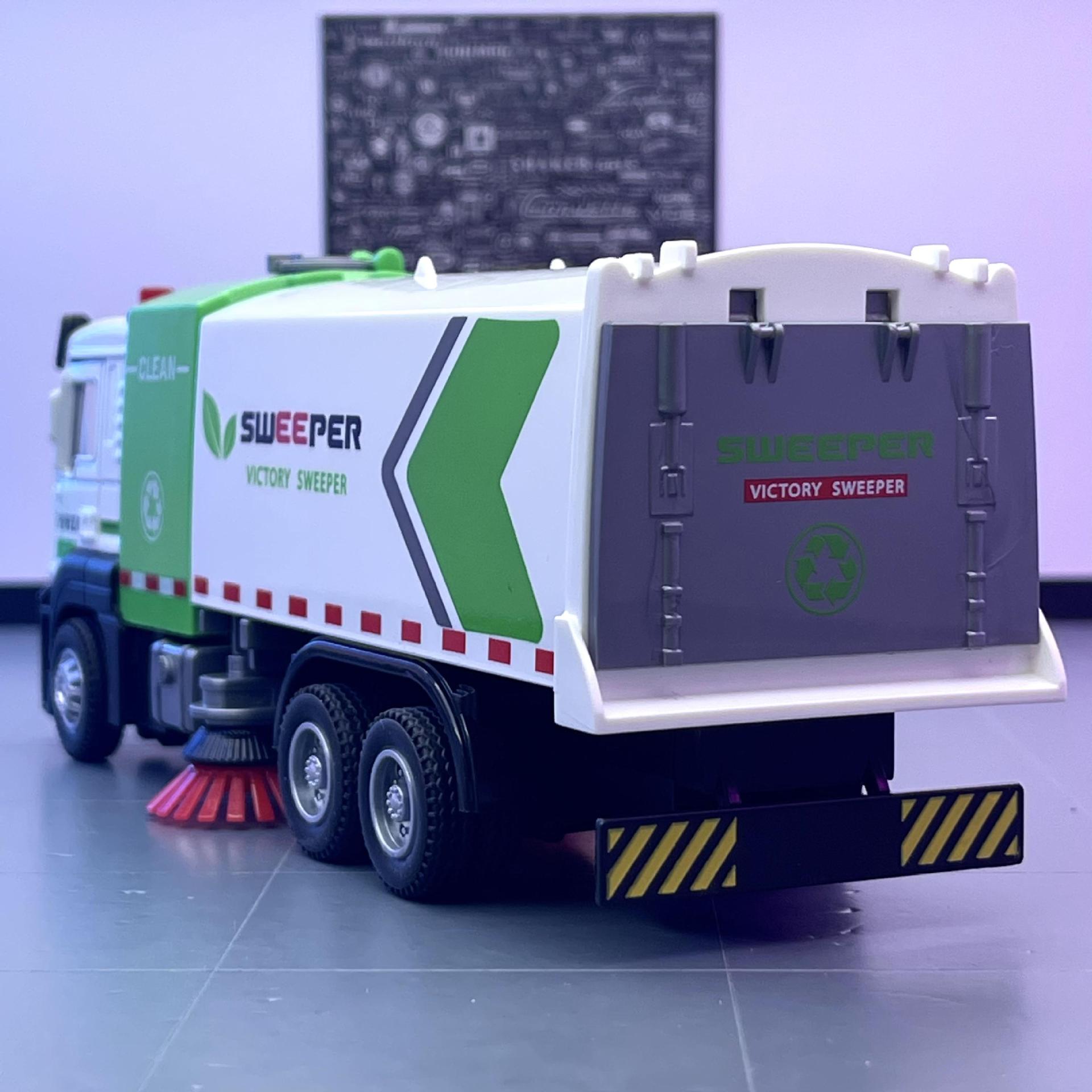 Tianjing simulación aleación coche modelo 1:32 ciudad saneamiento Pull-back barredora sonido y luz juguete coche música modelo adornos