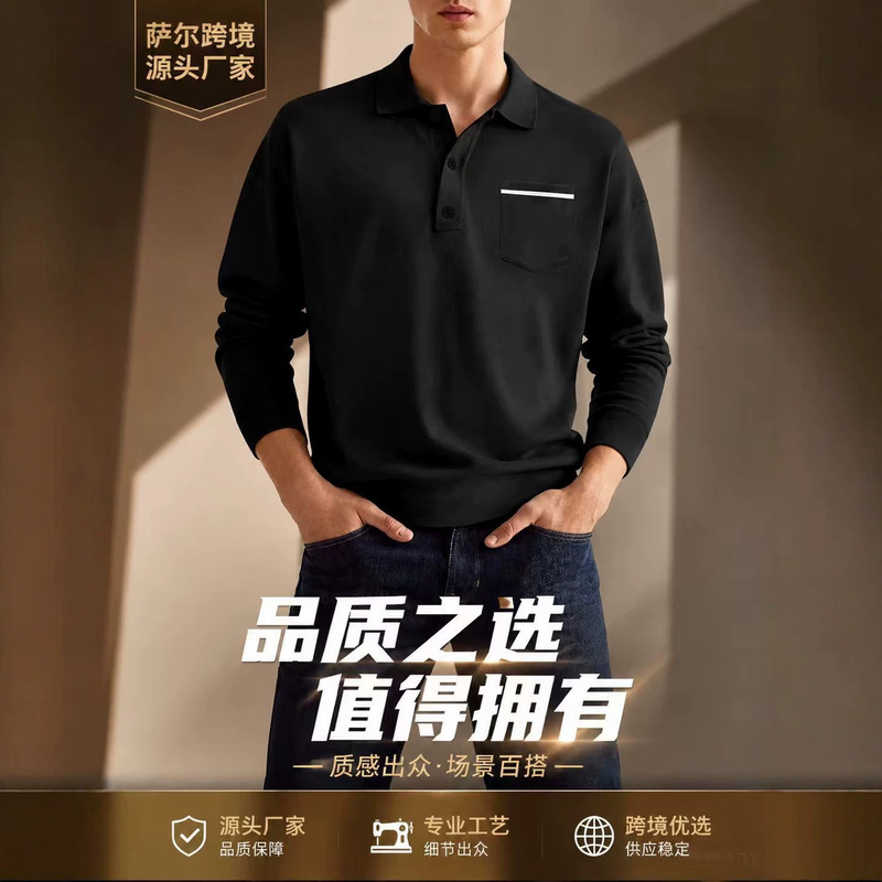 Independent station wish Amazon popular spring long sleeve V-neck button men's real pocket casual top polo shirt Independent station wish Amazon popular spring long sleeve V-neck button men's real pocket casual top polo shirt