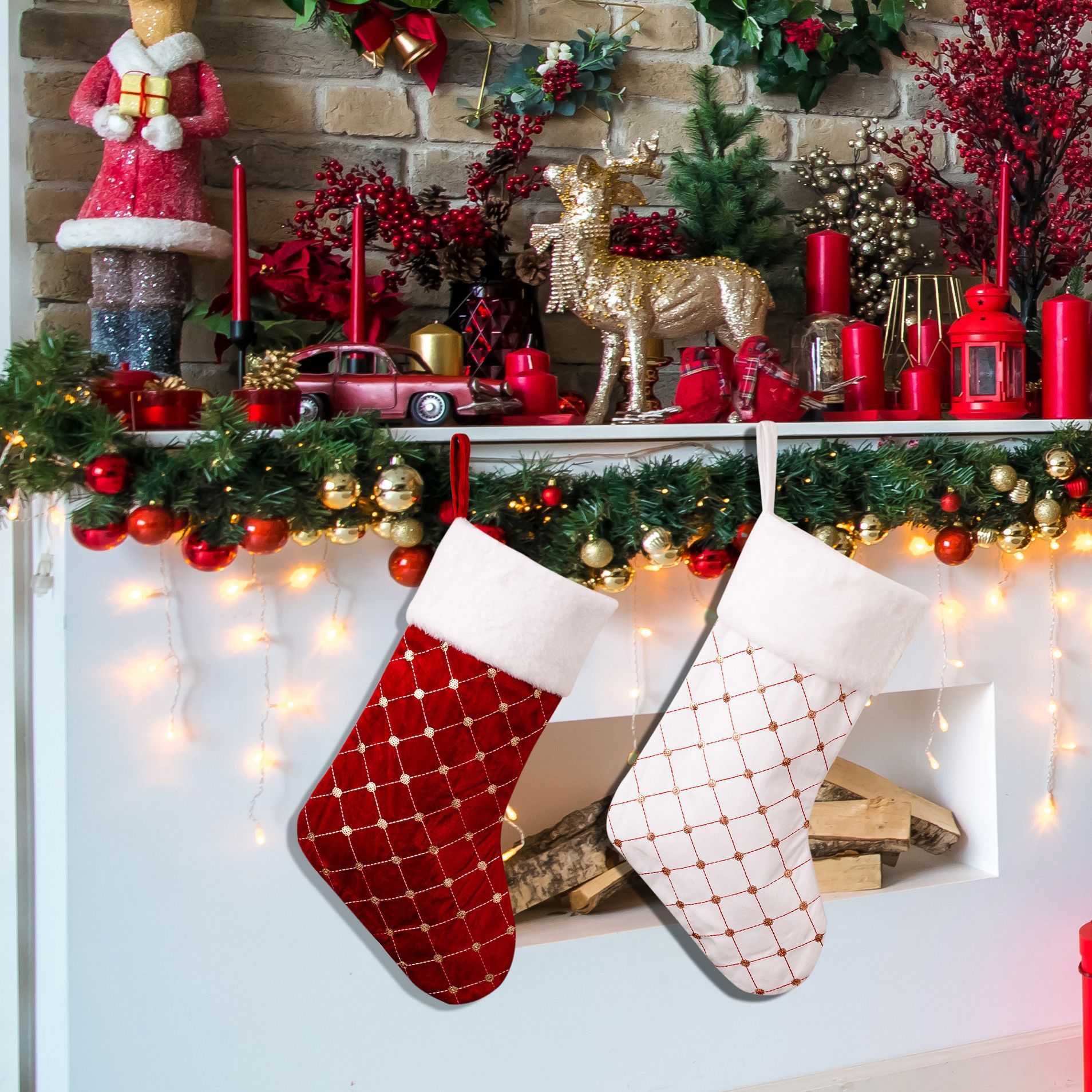 Navidad transfronteriza decoración de malla de medias de Navidad medias rojas bolsas de regalos de árboles colgando medias de regalo