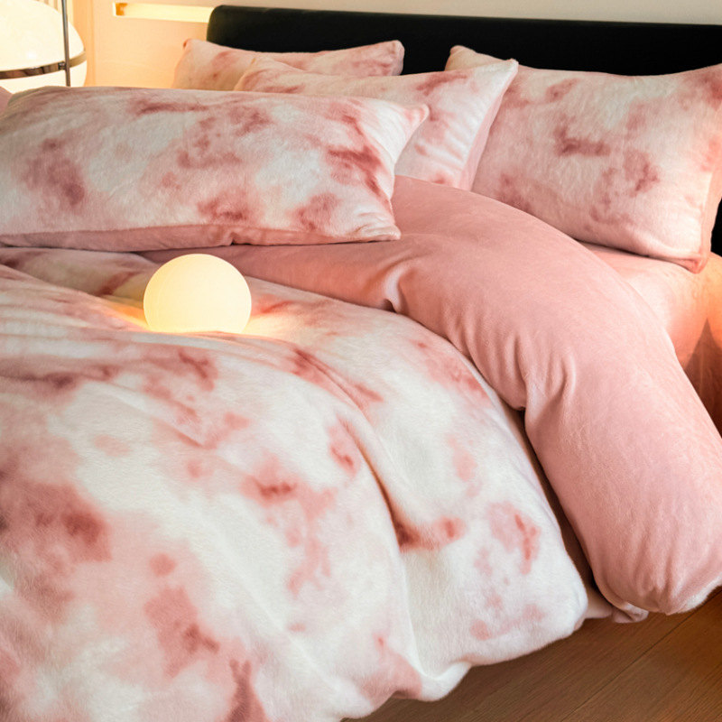 芈彩加厚保暖雪貂毛绒4件套a类轻奢浪漫A版雪貂绒B版牛奶绒被套冬