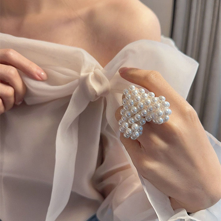Heart Shape, Bow Knot Pattern Women's Gender Wholesale Jewelry Casual Simple Style Streetwear Heart Shape Bow Knot Imitation Pearl Fishing Line Beaded Stainless Steel Rings