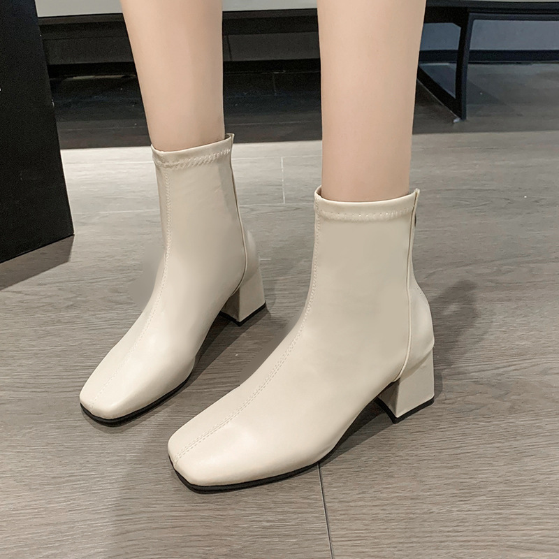 Boots for Women 2025 New Women's Boots Winter European and American Style Square Toe Back Zipper Short Boots Women's Thick Heel Medium Heel Boots for Women