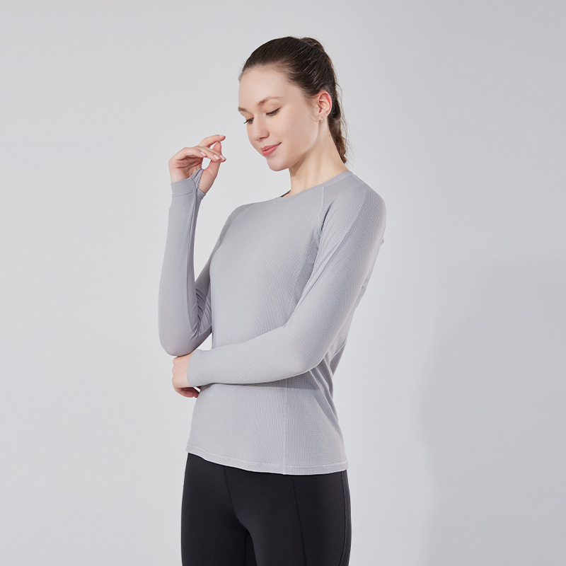 Nueva Ropa Interior Deportiva para Mujer de Otoño e Invierno, Camiseta Interior de Manga Larga de Seda Helada de Secado Rápido para Yoga, Running y Fitness al Aire Libre