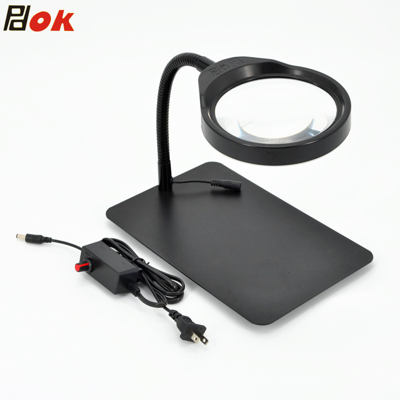 Pd-032C Metal Base Illuminated Magnifying Glass with Flexible Arm for Production Line Pcb Inspection and Repair, Eye Protection, Focus Adjustment, Led