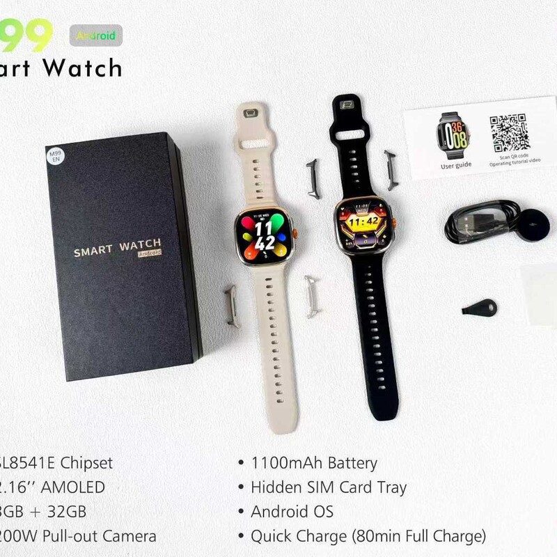 Cross-Border Foreign Trade M99 Card Smart Watch Global Communication 4G5G Eurasian and American Version Android Wide Screen Pull-Out Camera Cross-Border Foreign Trade M99 Card Smart Watch Global Communication 4G5G Eurasian and American Version Android Wide Screen Pull-Out Camera