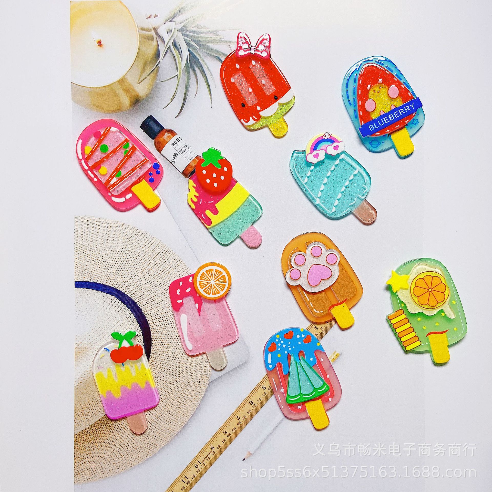 Creative Popsicle tridimensional parche acrílico de doble capa joyería de la cáscara del teléfono móvil con llavero bricolaje pendientes hechos a mano material