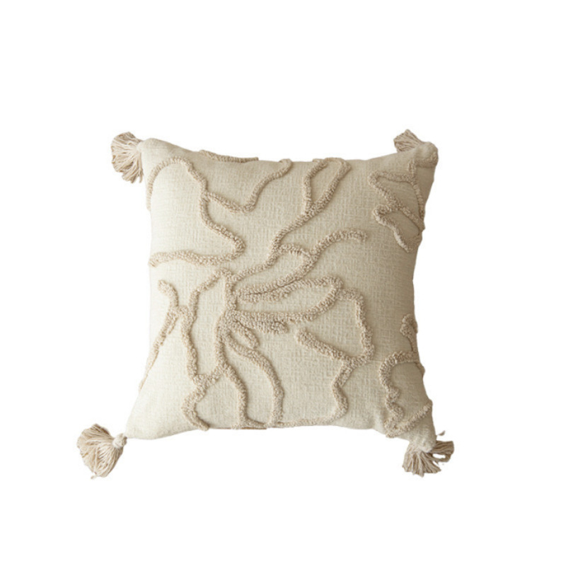 Cream lienzo bordado funda de almohada estilo nórdico ligero lujo cojín de sofá geométrico decoración de hoteles residencial funda de almohada