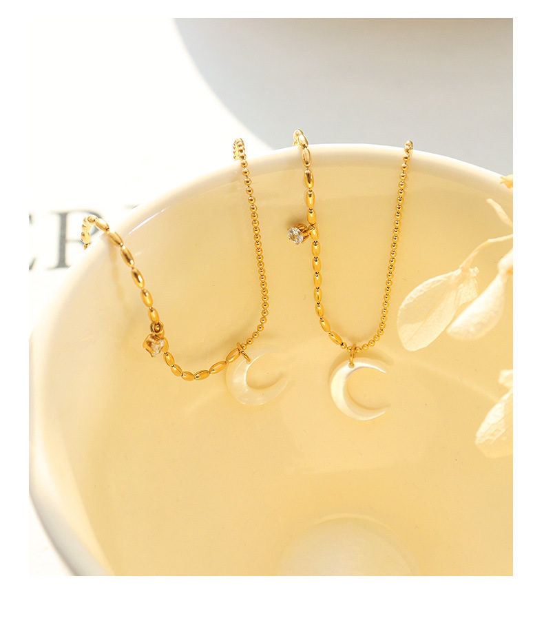Fashion Moon Titanium Steel Pendant Necklace Plating Inlay Zircon Stainless Steel Necklaces Colorza_colorza_3