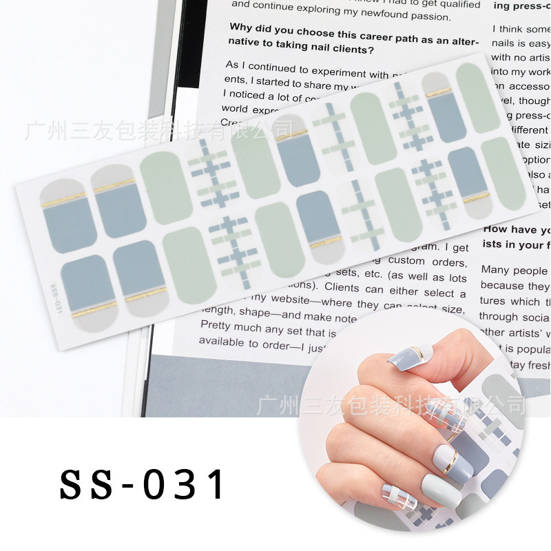 European and American style hot selling fashion striped design nail stickers waterproof nail art full stickers small fresh color stickers send rub strip