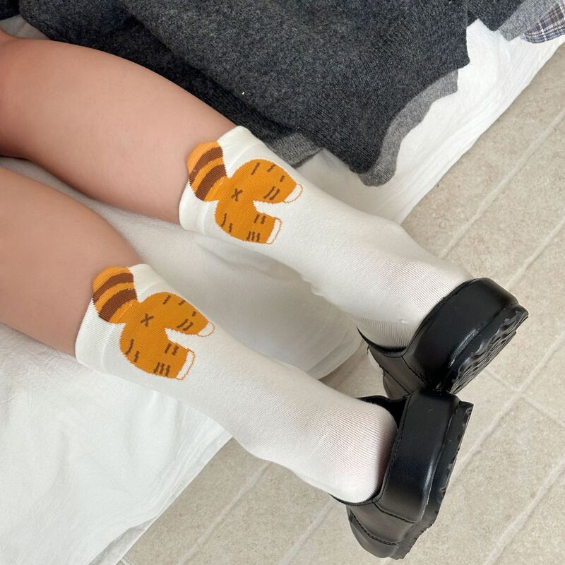 袜子女春秋立体卡通小浣熊可爱抽象搞怪中筒ins潮棉袜日系|undefined