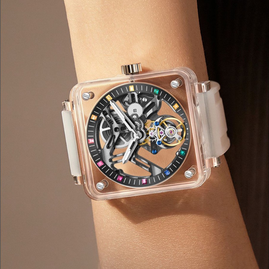 Brand High-End Genuine Real Tourbillon Manual Mechanical Watch Fully Transparent Case Waterproof Couple Watch Top Ten Famous Brands