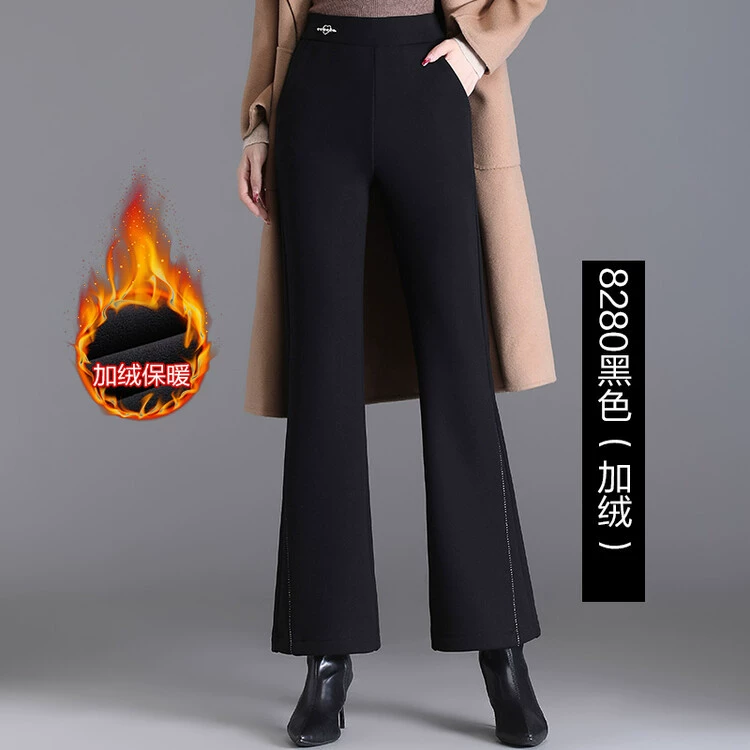 Зимние утолщенные Женские брюки из микророга с высокой талией на флисовой подкладке в иностранном стиле для мам прямые брюки для женщин 50 лет и 40 лет, уменьшающие возраст