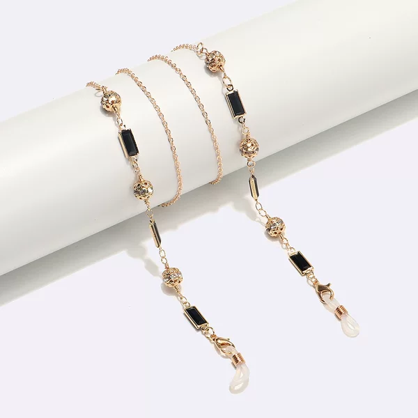 Fashion Amazon mask chain glasses chain gold thick black square rhinestone ball glasses rope