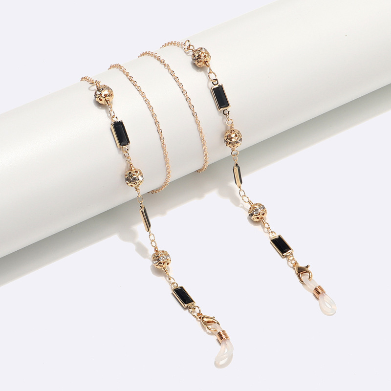 Fashion Amazon mask chain glasses chain gold thick black square rhinestone ball glasses rope Fashion Amazon mask chain glasses chain gold thick black square rhinestone ball glasses rope