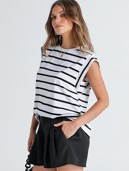210g Weight Sleeveless Sleeve Length Pullovers Placket Type Raglan Sleeve Sleeve Type Cotton Fabric Type Long Top Length T-shirt Tops Type Holiday, Daily Occasion Round Neck Neckline Loose Fit Type Stripe, Solid Color Pattern Summer, Spring Season Women's Gender Casual Style Wholesale Women's Casual Stripe Solid Color Sleeveless T-Shirts 32