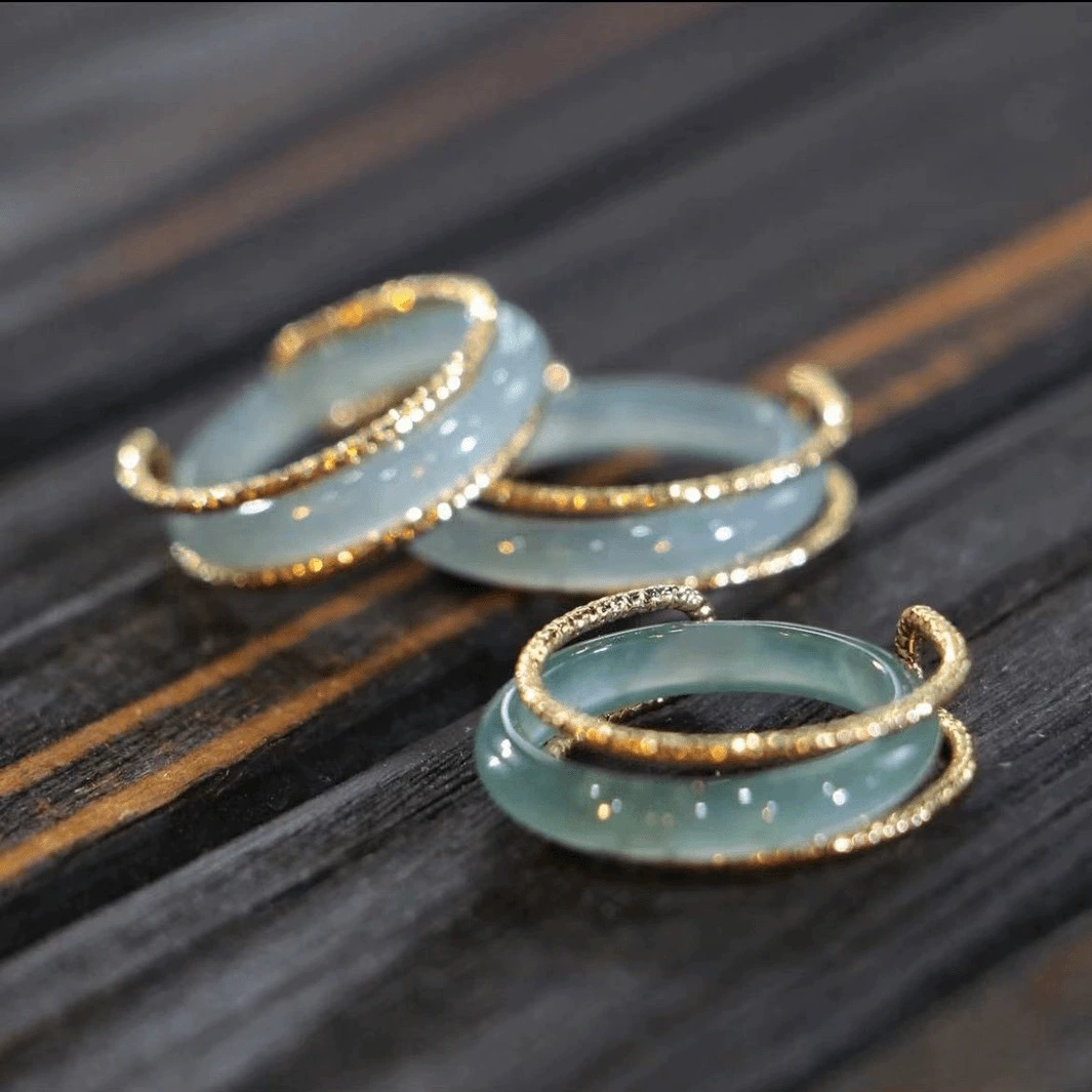 Гао Дин Изумрудная инкрустация кольцо новый кольцо натуральный груз синяя вода высокая ледяная пара нефритовое кольцо хвост