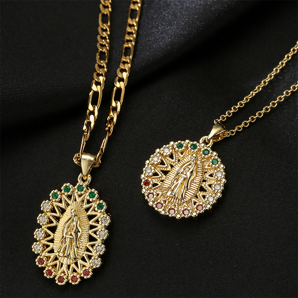 New Religious Jewelry Golden Virgin Mary Necklace Zircon Necklace Female Wholesale display picture 3