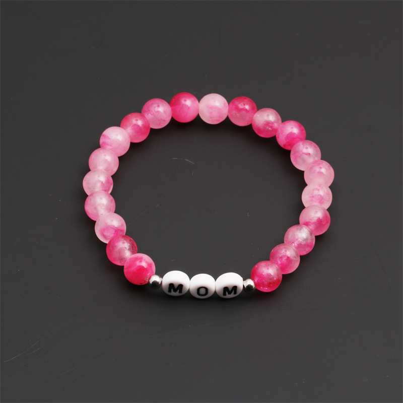 Europa y América simple transfronteriza joyería de piedra natural con cuentas de melocotón rosa mamá pulsera de cuentas pulsera del día de la madre para las mujeres