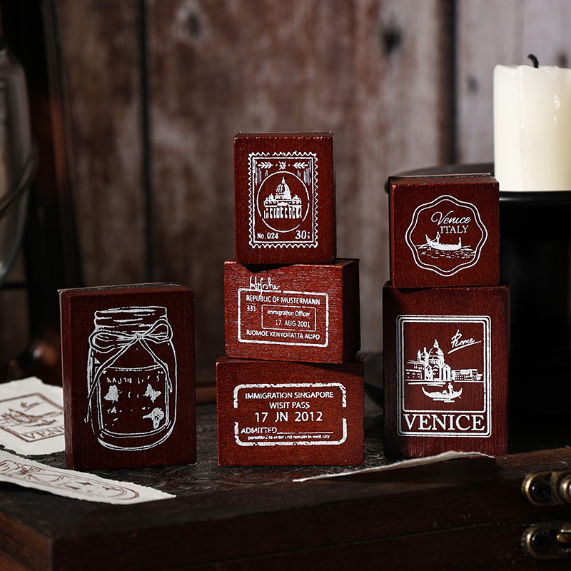 Serie de sellos elegantes Sello de mano de madera creativa retro Decoración de cuentas de mano de bricolaje Sello de madera de loto transfronterizo