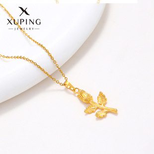 Xuping jewelry a rose pendant necklace jewelry high sense retro fashion alloy gold plated jewelry wholesale