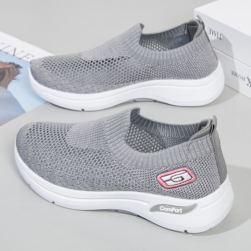 Old Beijing Fabric Shoes for Women with Lattice Openwork Knit Mesh Breathable Comfortable Soft Sole Women's Shoes for Mothers Shoes for Middle-aged and Elderly Women's Single Shoes