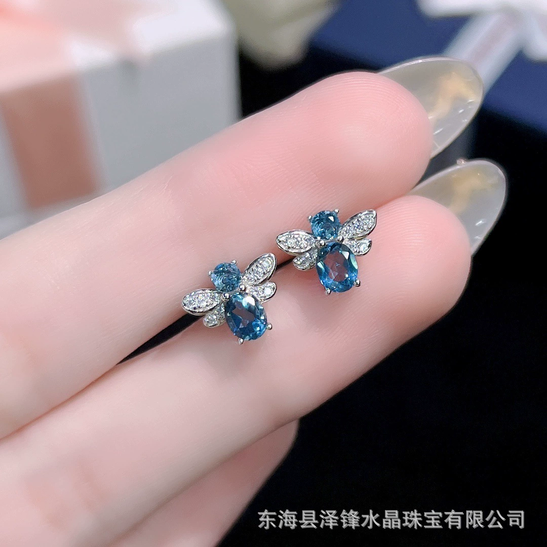 Zefeng Jewelry Natural Topa Stone Study S925 Silver Women's Main Stone 3*4+2*2 Cross -border one
