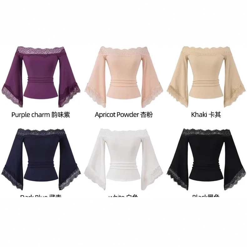 Pure Lust Style Lace Splicing Off-Shoulder Elegant Long-Sleeved T-Shirt for Women 2025 Summer New Slimming Look and Versatile Top Pure Lust Style Lace Splicing Off-Shoulder Elegant Long-Sleeved T-Shirt for Women 2025 Summer New Slimming Look and Versatile Top