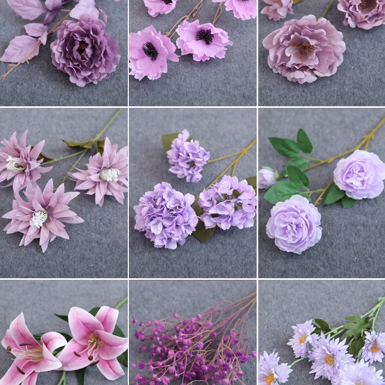 婚庆紫色花假花绣球花玫瑰花竹叶草婚礼花艺花材绢花假花拱门