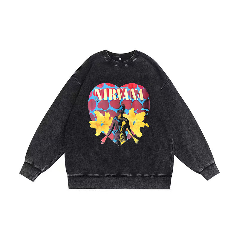 NIRVANA Nirvana Band American Retro West Coast Style oversize Long Sleeve Street Rock Men's and Women's Sweatshirts NIRVANA Nirvana Band American Retro West Coast Style oversize Long Sleeve Street Rock Men's and Women's Sweatshirts