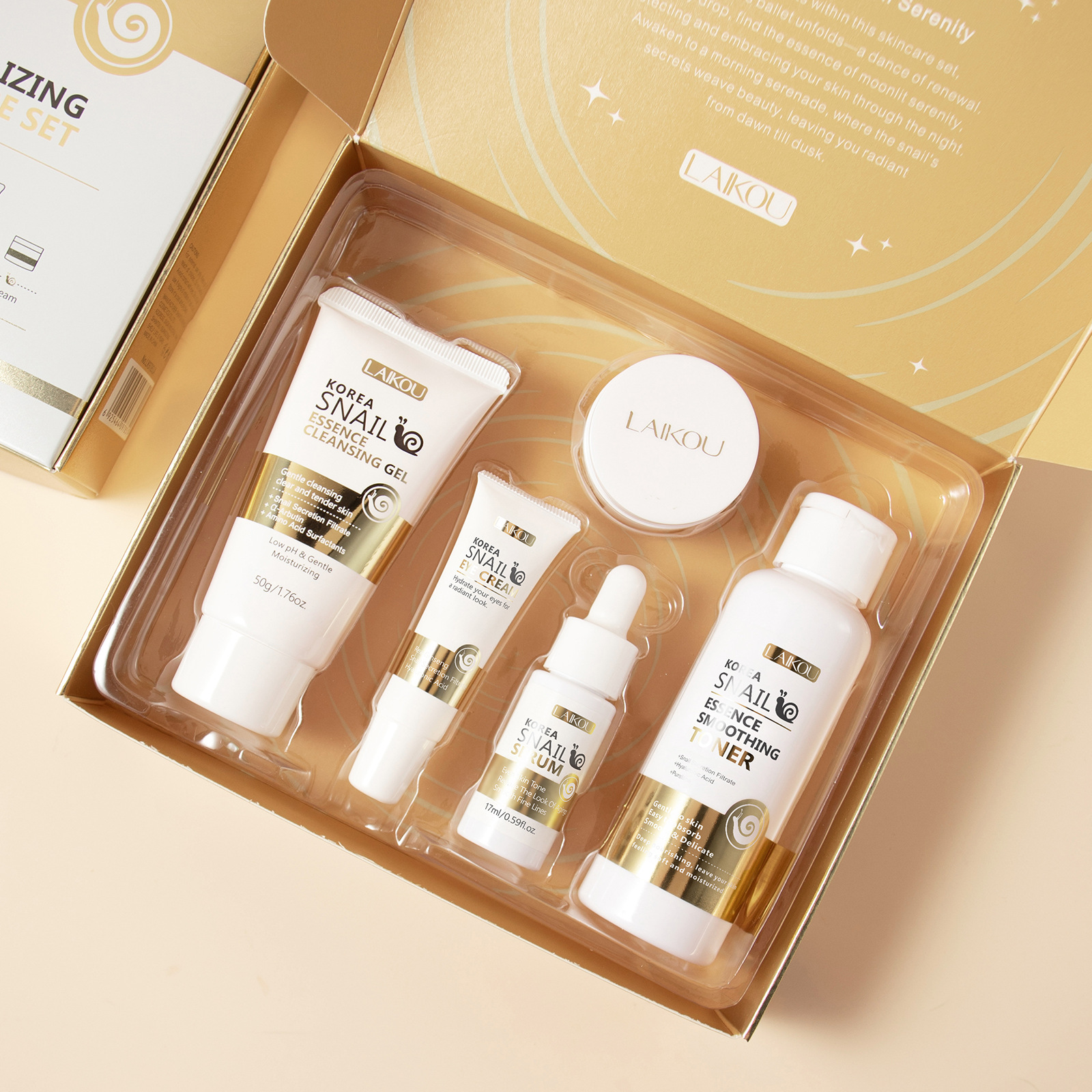 Cross-border new LAIKOU snail skin care five-piece set for facial care to brighten skin tone, manufacturer's skin care products in stock undefined