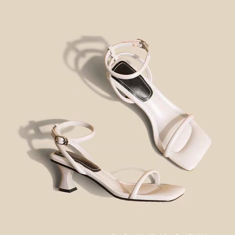 Xinshao Shoe Factory 2024 Square-Toe Fruit-Shell Same Style Thin Strap Soft Strap Soft-Soled One-Word Strap Comfortable High-Heeled Sandals