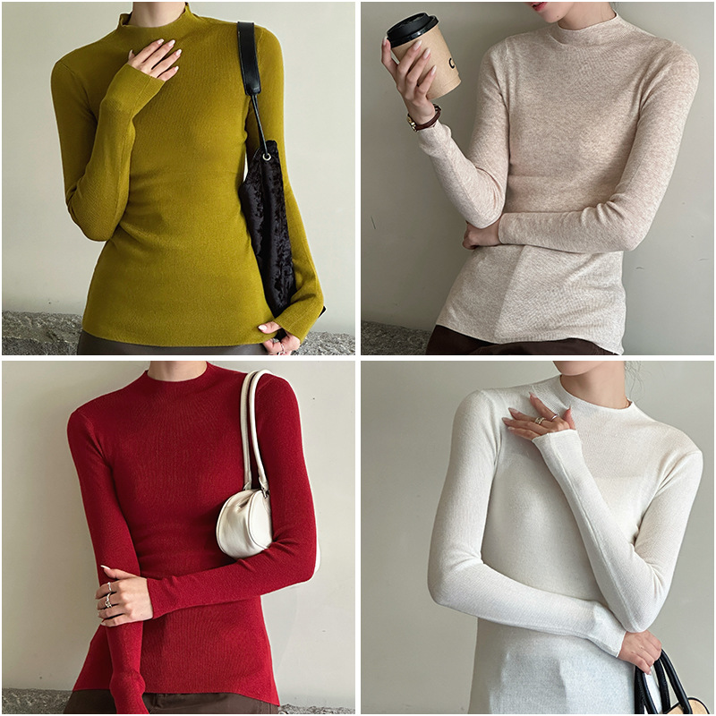 高品质软糯半高领羊毛内搭上衣修身显瘦长袖毛衣女简约针织打底衫