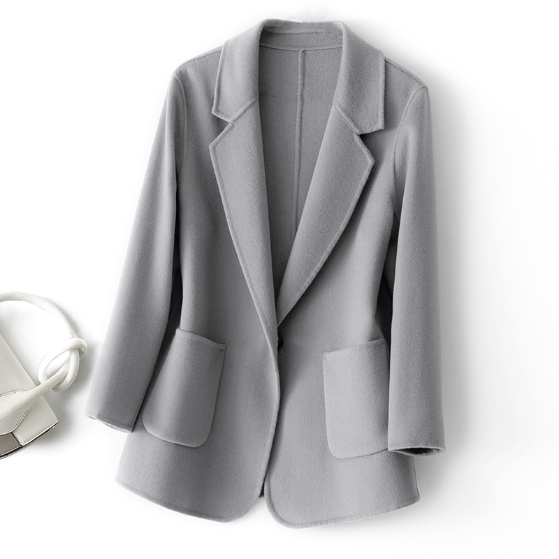 純毛スーツ襟両面ウールコート レディース ショート丈 2024年秋冬新作 韓国風 ゆったりウールコート