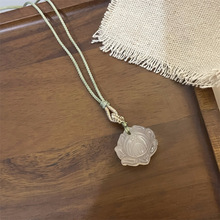 民族风玉髓新中式玉兔莲花醒狮项链女小众复古清淡风锁骨链配饰潮
