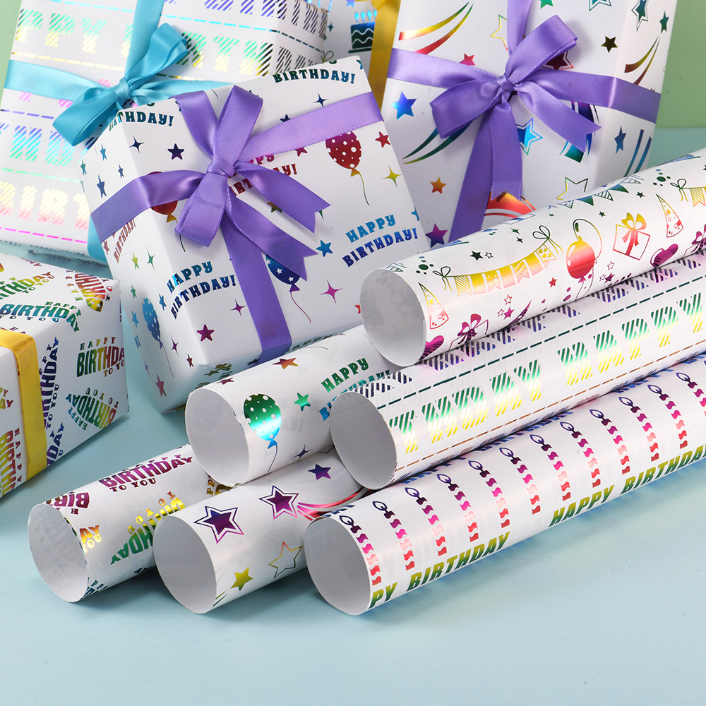Nuevo papel de regalo transfronterizo día de San Valentín carta de globo de cumpleaños vela estrella colorida estampado papel de embalaje de regalo