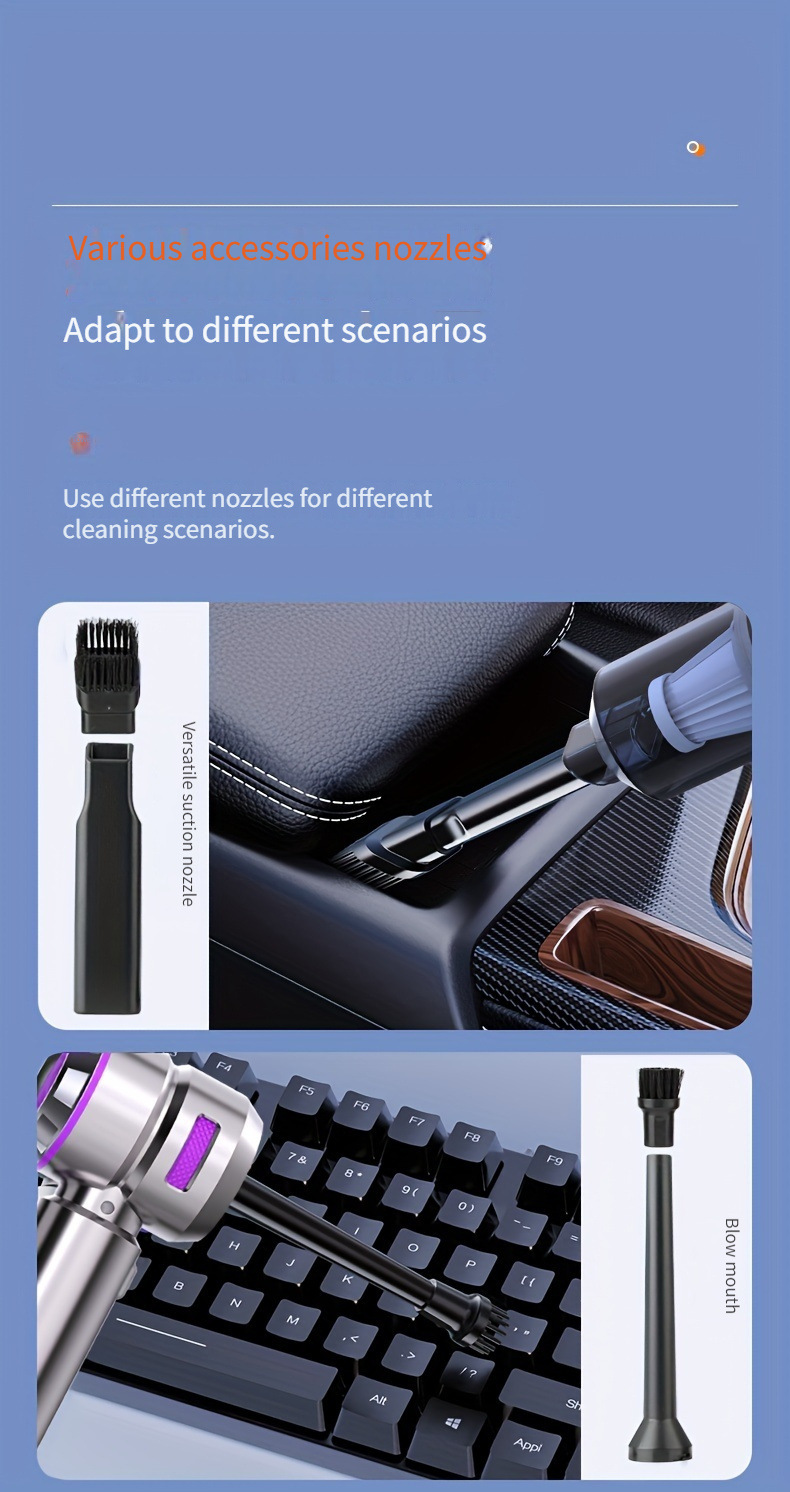 Car-Mounted High-Suction Vacuum Cleaner with Wireless Power Display, Portable Brushless Motor, Household Handheld Dust Remover and Blower