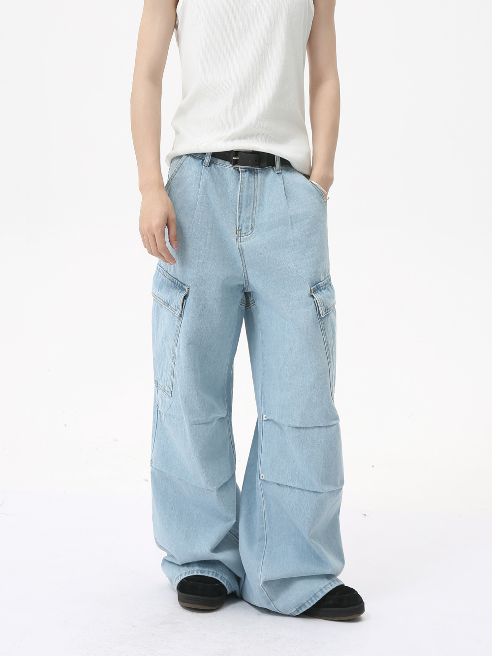 MTLCLOTHES Ropa de hombre | Korean High Street Heavy Industries Deconstruye Vaqueros de trabajo rectos de pierna ancha con múltiples bolsillos tridimensionales