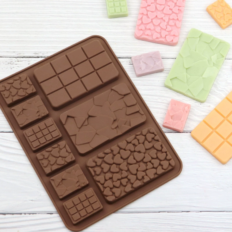 Silicone Chocolate Mold Tray, 9-Pattern Assorted Bars & Hearts, Bake & Handmade Candy