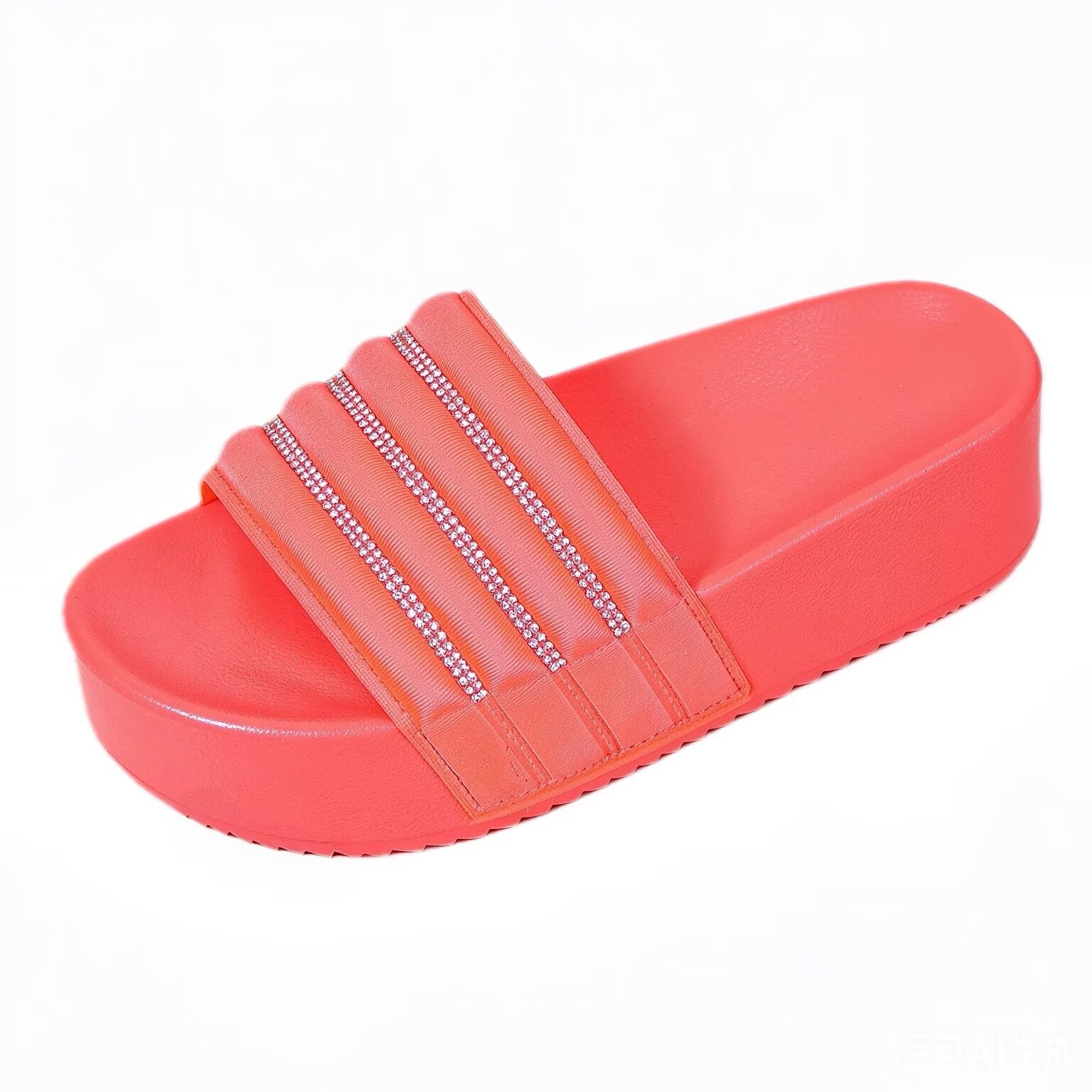 Sandalias Suecas de Cuña con Pedrería de Tela y PVC para Exteriores