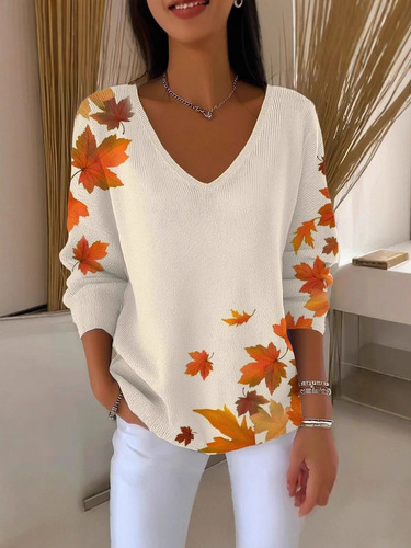 New style shoulder V-neck long-sleeve pullover 3D digital printed women's top T-shirt