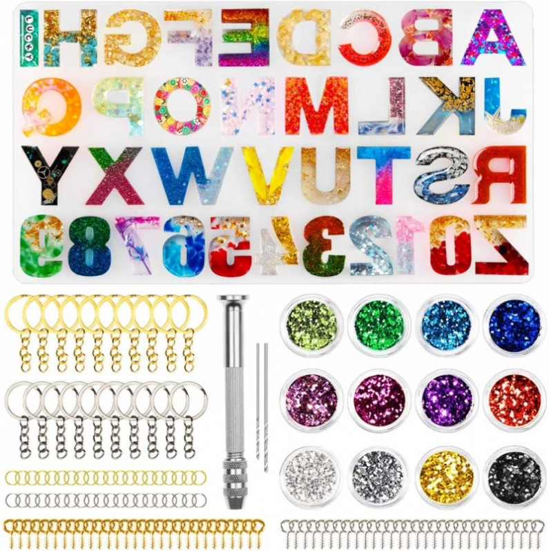 数字字母流苏172件套装吊坠镜面硅胶模具 DIY耳环挂件工具套装