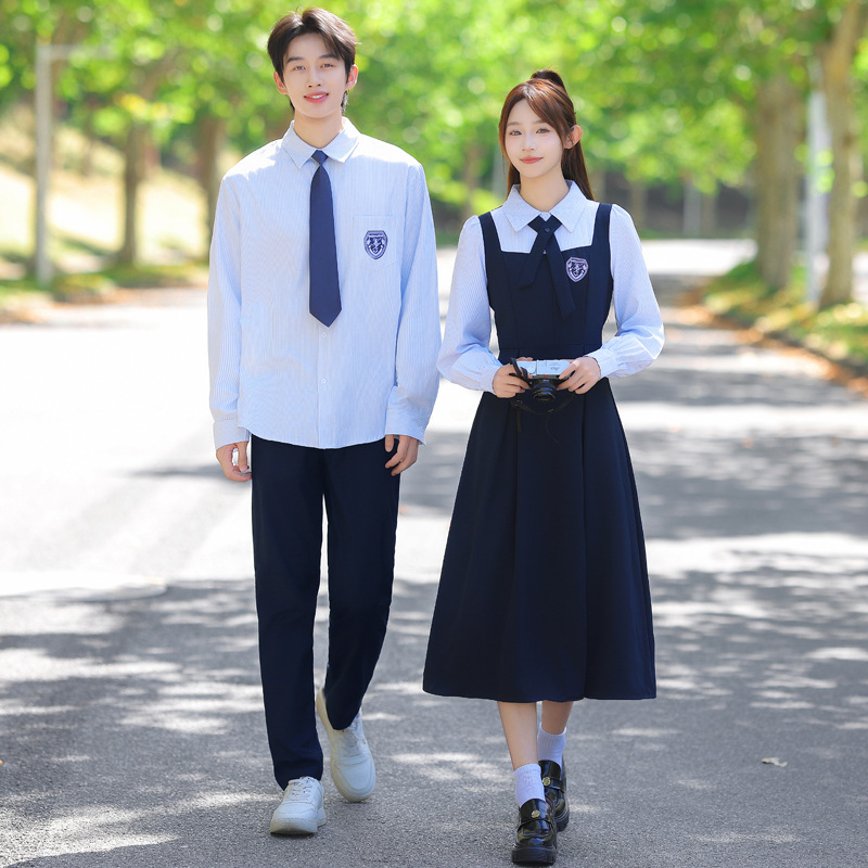 2025 Back-To-School Season Real Shot Autumn Couple Outfits Long Sleeve Student Dress Class Uniform Shirt Set Middle and High School Uniforms