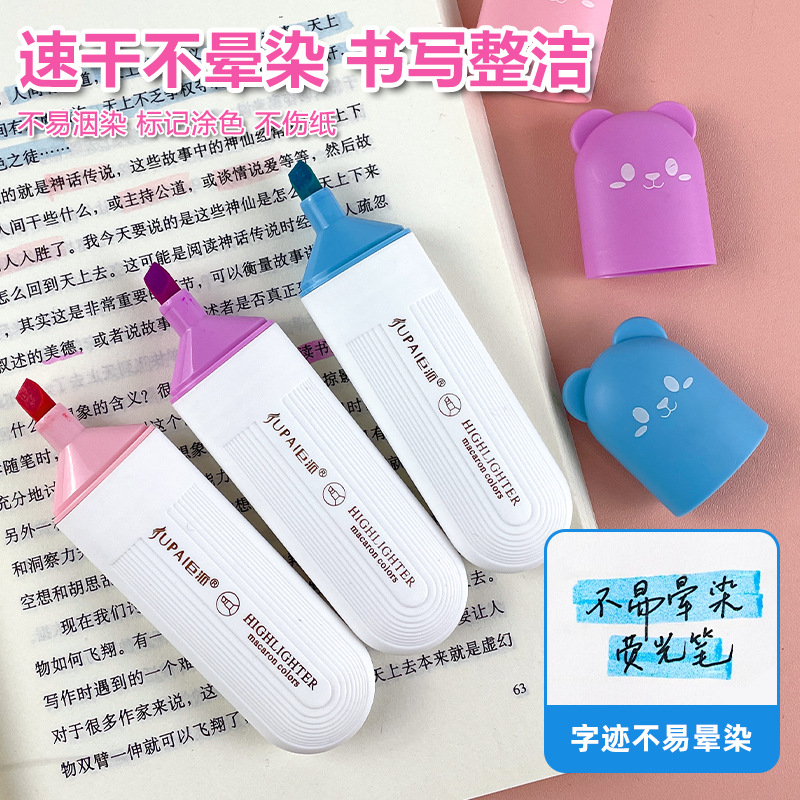 Resaltador a base de agua de cabeza suave, marcador de gran capacidad de cabeza de gato lindo de color retro, marcador clave para niños y estudiantes