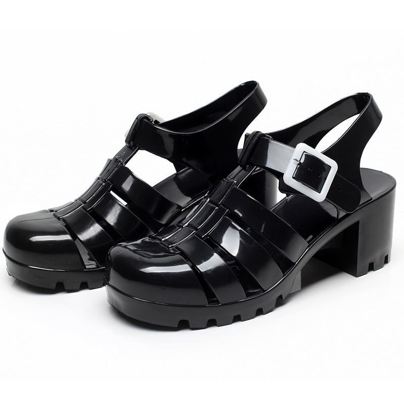 Korean Style Jelly Shoes for Women, Summer Student Transparent Crystal Plastic High-Heeled Roman Non-Slip Closed-Toe Beach Shoes for the Seaside Korean Style Jelly Shoes for Women, Summer Student Transparent Crystal Plastic High-Heeled Roman Non-Slip Closed-Toe Beach Shoes for the Seaside