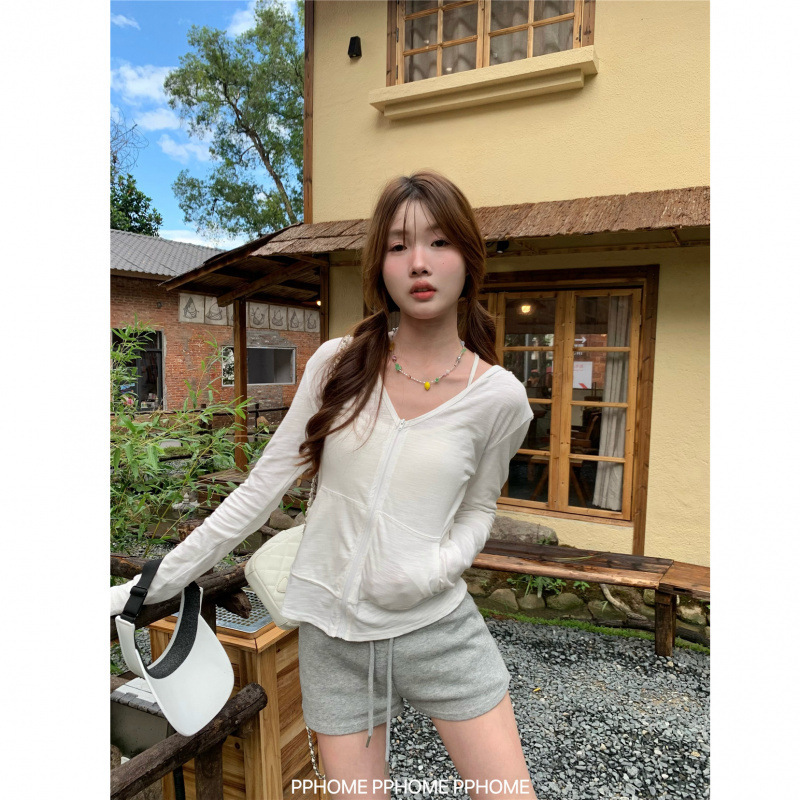 Factory Wholesale [Pure Cotton Bamboo] Bamboo Cotton Hooded Long-Sleeved Sun Protection Cardigan T-Shirt Jacket for Women Slimming Look