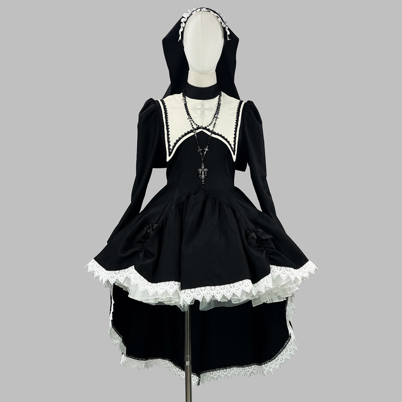Cross-Border New Product: Dark Style Sweet-Cool Embroidered Cross Halloween Nun Costume Cos Performance Outfit Subculture Cross-Border New Product: Dark Style Sweet-Cool Embroidered Cross Halloween Nun Costume Cos Performance Outfit Subculture