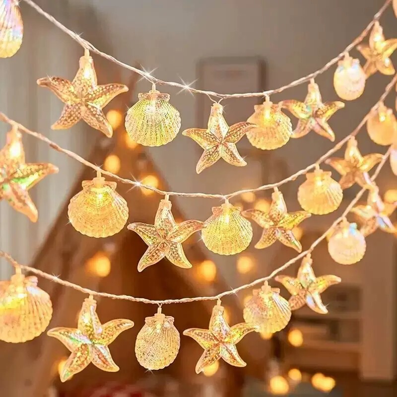 Solar Led Colorful Starfish Shell Colorful Star Light String Shape Decorative Light String Holiday Arrangement Atmosphere Light