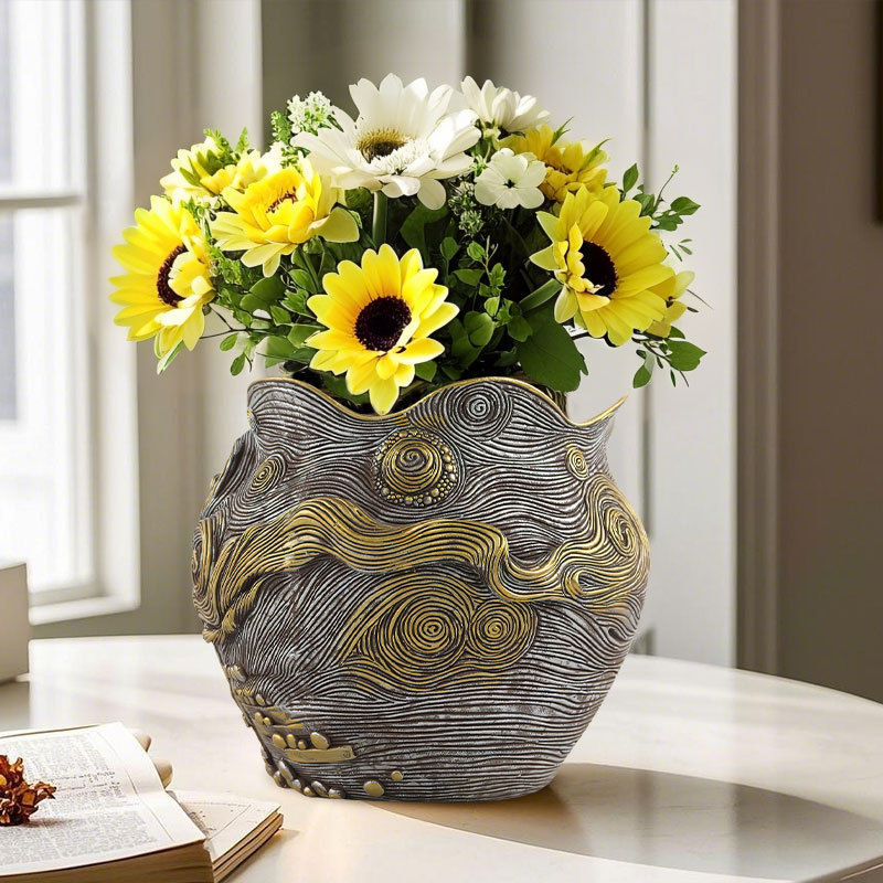Overseas for creative golden sunflower resin flowerpot courtyard garden home desktop planting potted plant ornaments